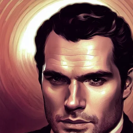 Image similar to henry cavill as james bond, portrait, highly detailed, digital painting, artstation, concept art, sharp focus, illustration, art by artgerm and greg rutkowski and alphonse mucha