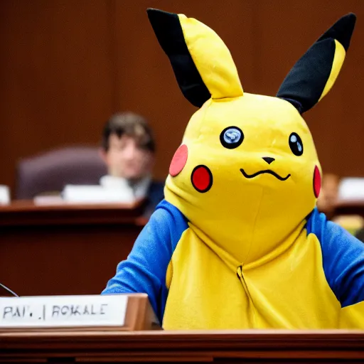 Prompt: man dressed in a Pikachu costume testifies to congress