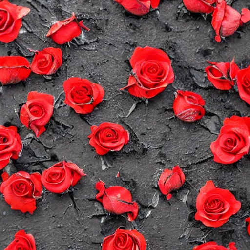 Prompt: charred red roses, closeup