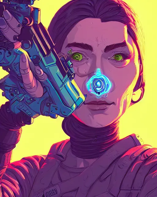 Image similar to A cybernetic witch wielding two Glock pistols, bust shot, smooth, intricate, elegant, power aura, digital painting, artstation, concept art, sharp focus, illustration, art by Josan Gonzalez, high contrast