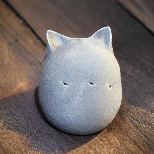 Prompt: medium - shot light grey clay cat, rough, handmade, fingerprints,