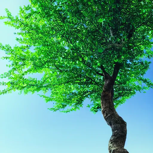 Prompt: photograph of a transparent tree, green vains, in heaven, godly, majestic
