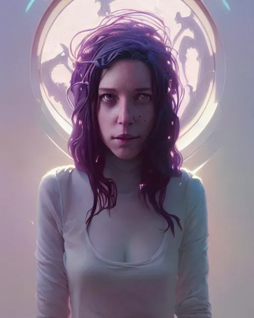 Image similar to highly detailed surreal vfx portrait of kristen hauncher, stephen bliss, unreal engine, greg rutkowski, loish, rhads, beeple, makoto shinkai and lois van baarle, ilya kuvshinov, rossdraws, tom bagshaw, alphonse mucha, global illumination, detailed and intricate environment