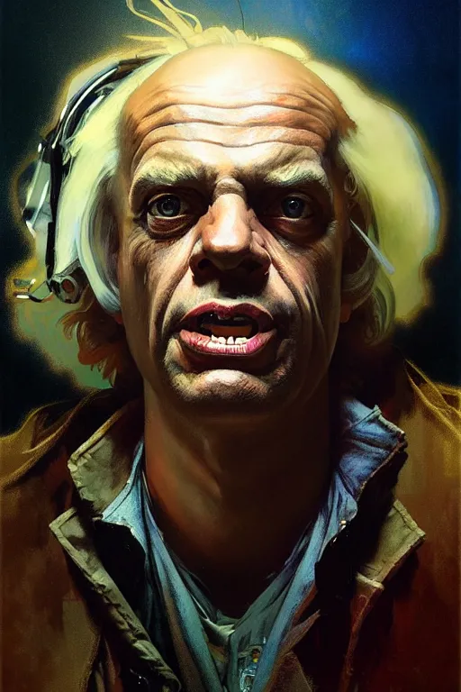 Prompt: hyperrealist portrait of doc brown by jeremy mann and alphonse mucha, fantasy art, photo realistic, dynamic lighting, artstation, poster, volumetric lighting, very detailed faces, 4 k, award winning