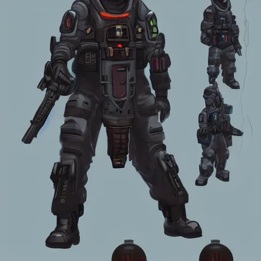 Image similar to character concept design of a cyberpunk soldier