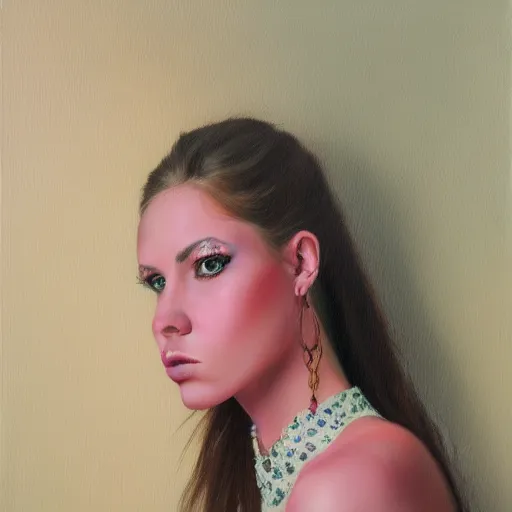 Image similar to hyperrealist oil painting of flowerpunk fashion model, portrait, painting by raphael