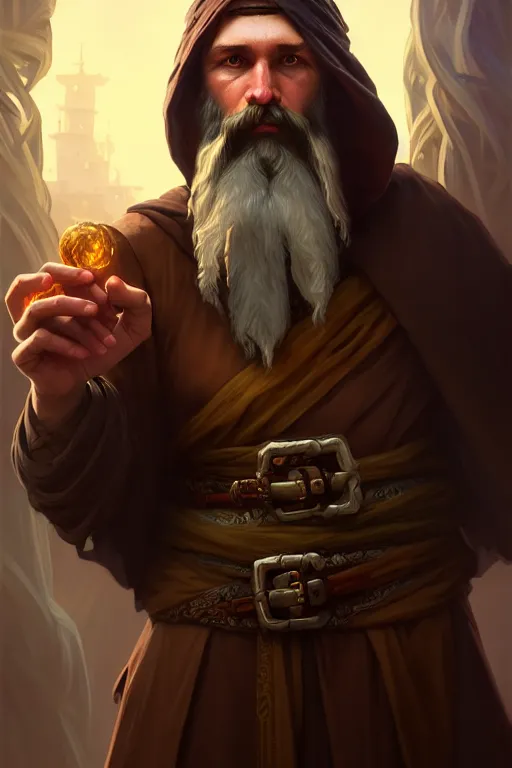 Prompt: photography alexey gurylev, male merchant, long beard, mysterious, deep focus, d & d, fantasy, complex, elegant, highly detailed, digital painting, artstation, concept art, matte, clear focus, illustration, hearthstone, artgerm art, greg rutkovsky and alphonse mucha, perfect hands