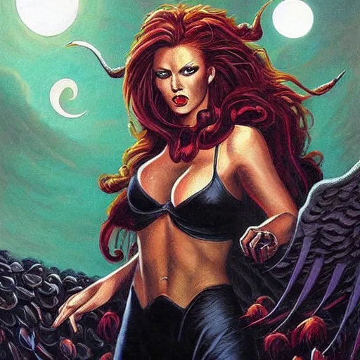 Image similar to painting in style of michael whelan, the super hot, dark angel of coffee