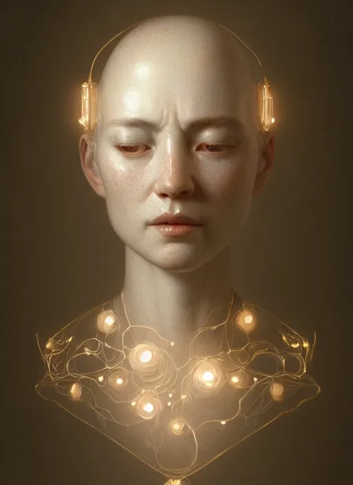 Image similar to portrait of an old porcelain aleeping head, ancient hyper realistic art, intricate, elegant, glowing lights, highly detailed, digital painting, artstation, concept art, smooth, sharp focus, art by wlop, mars ravelo and greg rutkowski