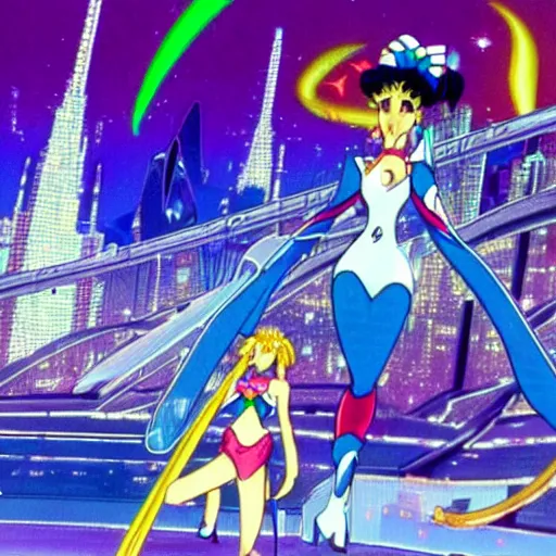 Prompt: Crystal Tokyo from Sailor Moon, circa the year 2994