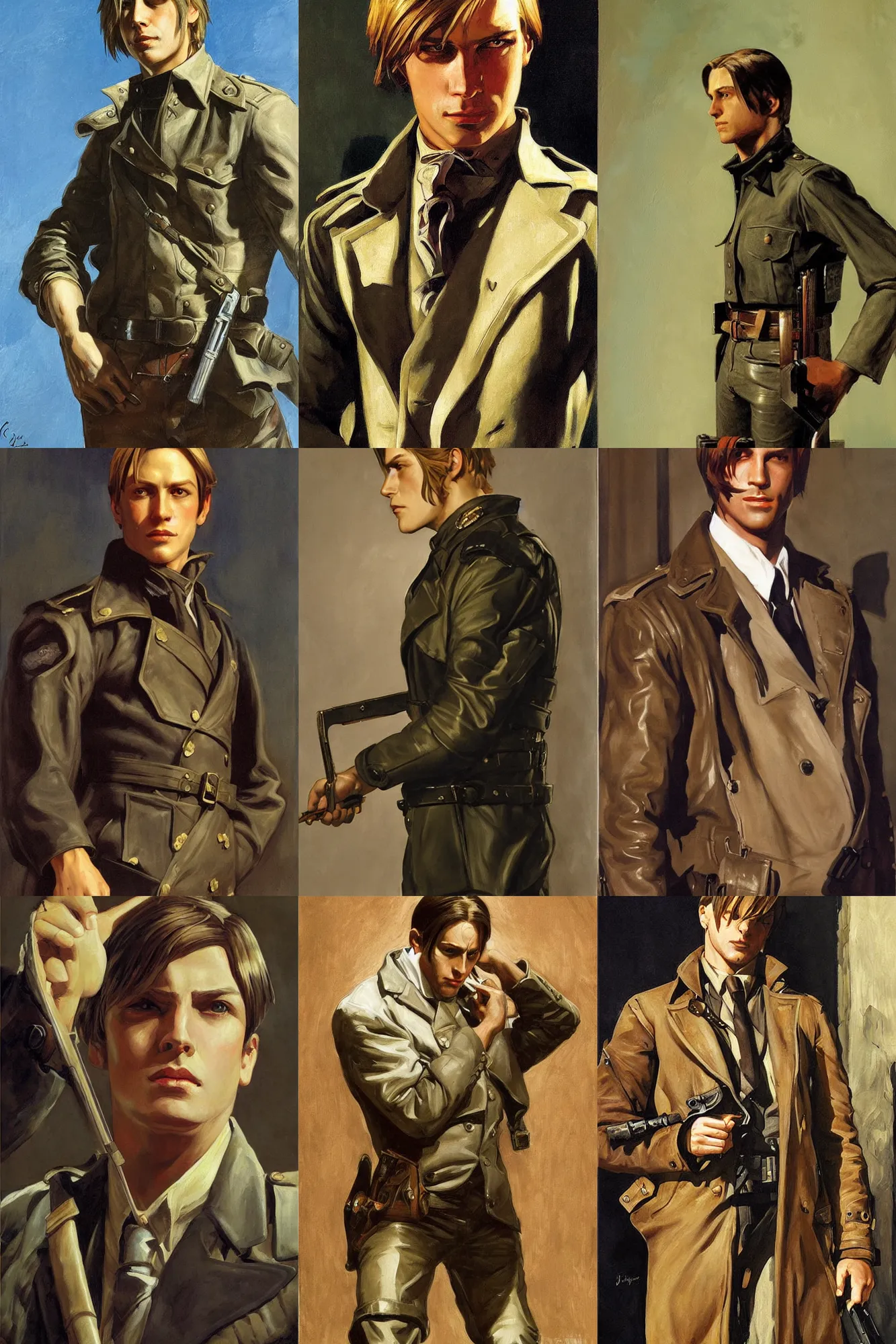 Prompt: leon s. kennedy, painting by j. c. leyendecker