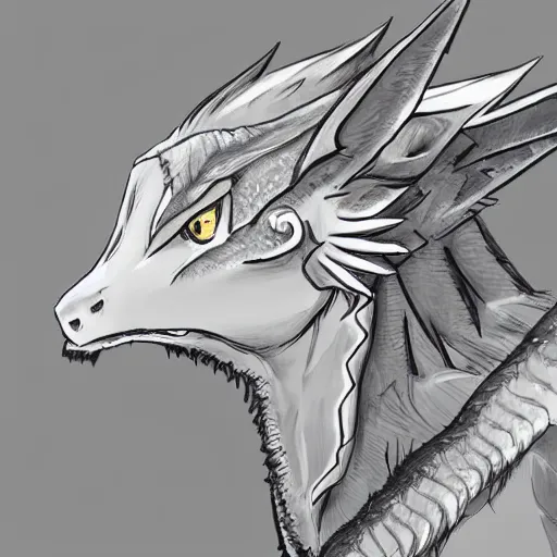 Prompt: silver dragon headshot profile picture, cute ears, male, commission on furaffinity