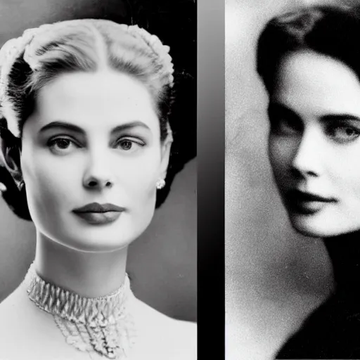 Prompt: victorian photograph of grace kelly, angelina jolie, 1 8 9 0 s photography, 1 9 0 0, photographed by burr mcintosh, grainy