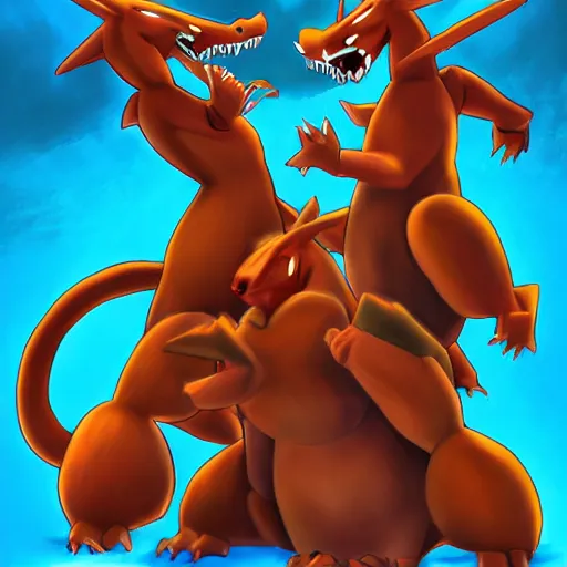 Image similar to charizard fighting dugtrio, pokemon artwork