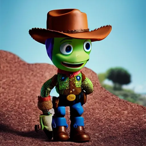 Prompt: a sheriff toy that has a snake in his boot, pixar official, 8 k