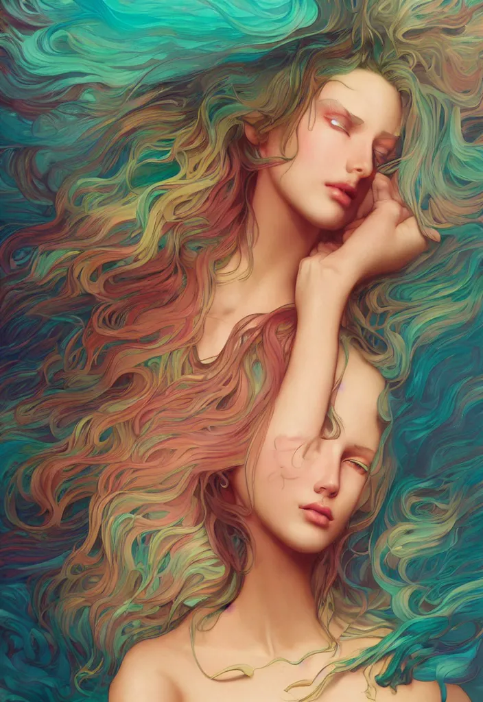 Prompt: beautiful, young woman, detailed gorgeous face, vaporwave aesthetic, synthwave, colorful, psychedelic, broken beaten, sadness, crying, artstation, concept art, smooth, extremely sharp detail, finely tuned detail, ultra high definition, 8 k, unreal engine 5, ultra sharp focus, illustration, art by artgerm and greg rutkowski and alphonse mucha