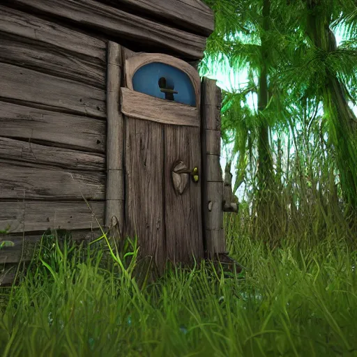 Prompt: shreck, outhouse, swamp location, detailed face, ultrarealistic, photorealistic, 8 k