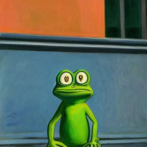 Image similar to pepe the frog by edward hopper