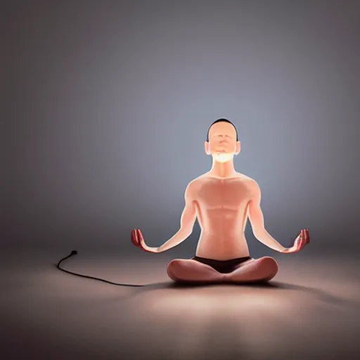 Image similar to a meditating person whose forehead is illuminated by a bright white light