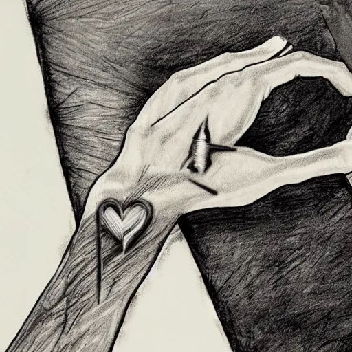 Prompt: hands ripping a heart into pieces, sadness, dark ambiance, concept by Godfrey Blow, featured on deviantart, drawing, sots art, lyco art, artwork, photoillustration, poster art