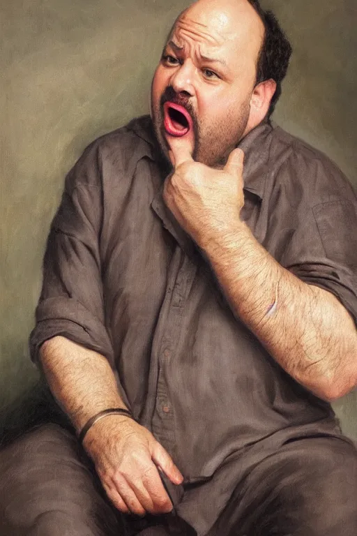 Image similar to jason alexander stubbing his toe, oil on canvas, intricate, portrait, 8 k highly professionally detailed, hdr, cgsociety