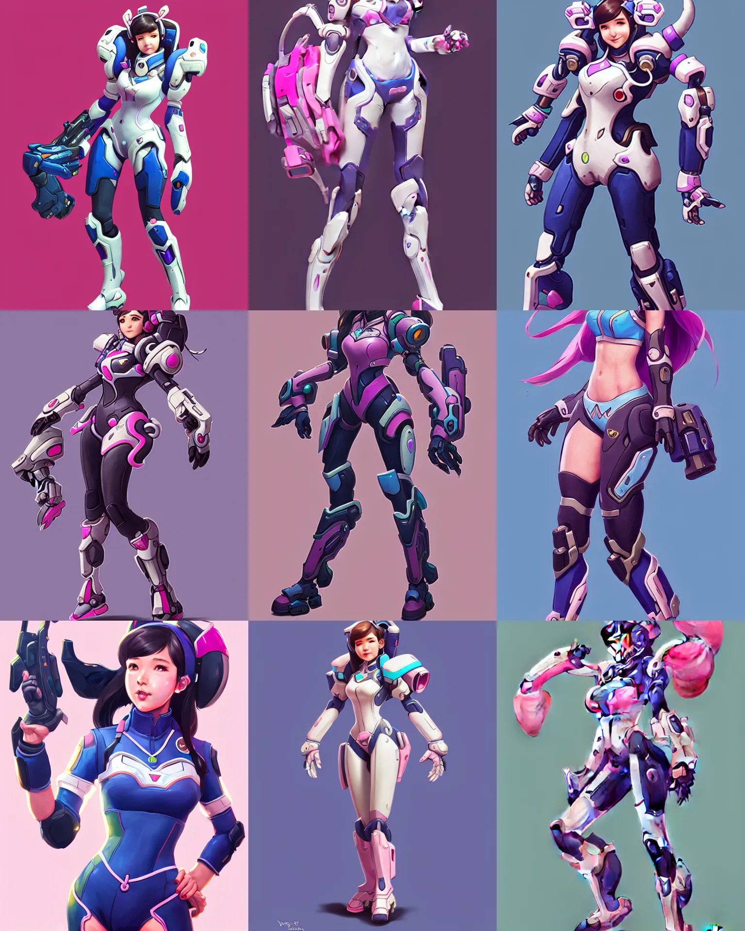 Prompt: full body character concept art of d. va from overwatch | | distinct - fine, key visual, realistic shaded perfect face, fine details by stanley artgerm lau, wlop, rossdraws, james jean, andrei riabovitchev, marc simonetti, sakimichan, and jakub rebelka, trending on artstation