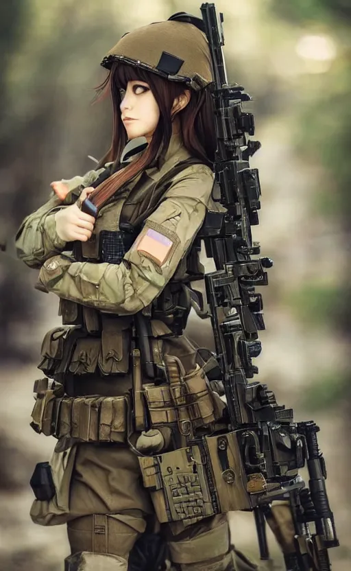 Prompt: portrait photo, highly detailed, high resolution, cosplay photo, stunning, girls frontline style, bokeh soft, 100mm, trending on instagram, by professional photographer, realistic human anatomy, real human faces, realistic military carrier, soldier clothing, modern warfare, realistic weapon, shot with a arriflex 35 ii, low saturation, small human eyes, improve picture from previous attempts