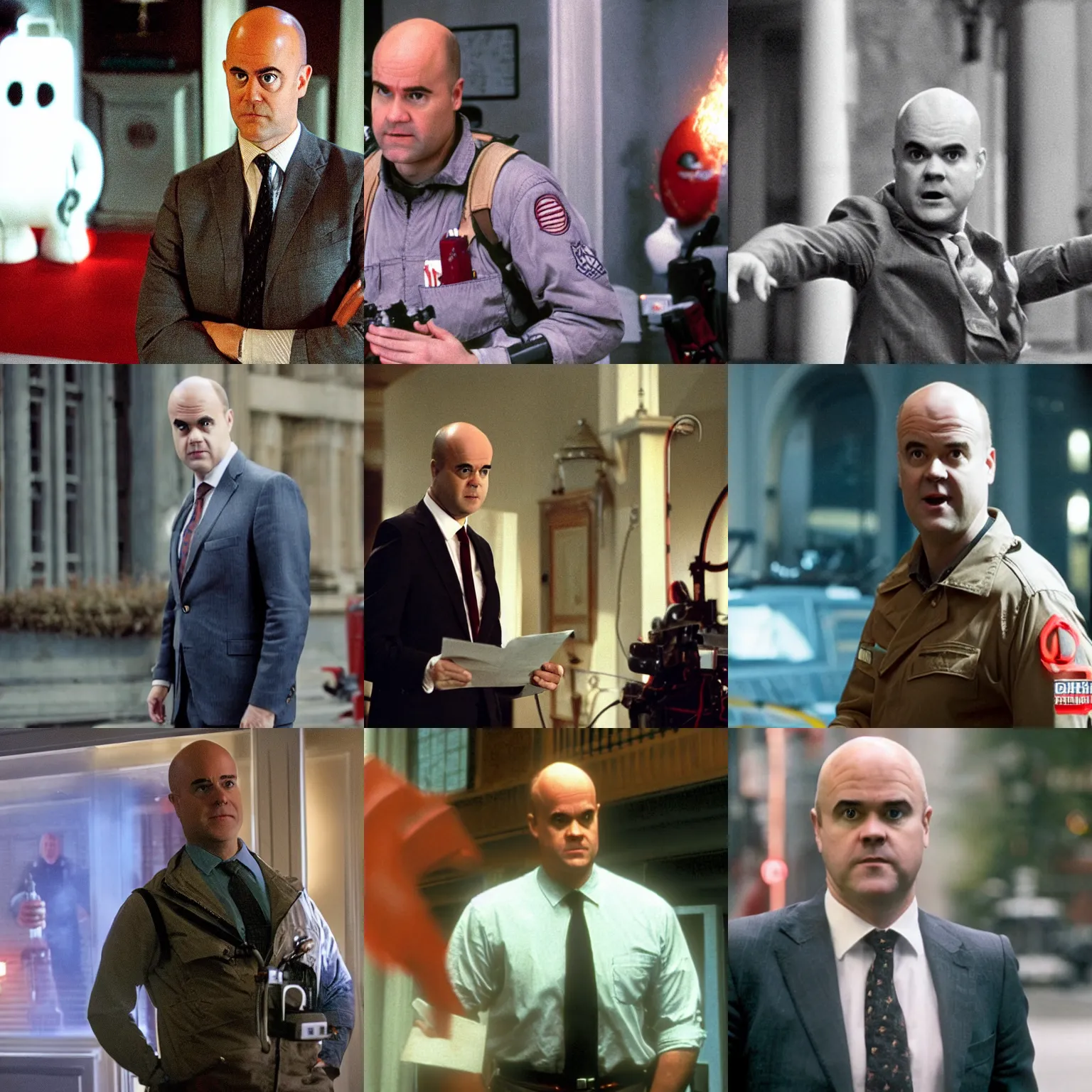 Prompt: A still of Fredrik Reinfeldt in Ghostbusters