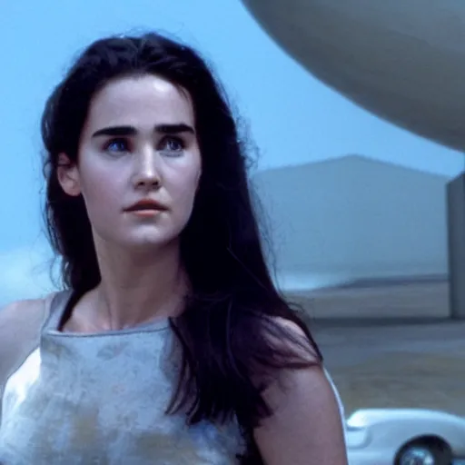 Prompt: young jennifer connelly in a science fiction movie, vapourware, 4 k