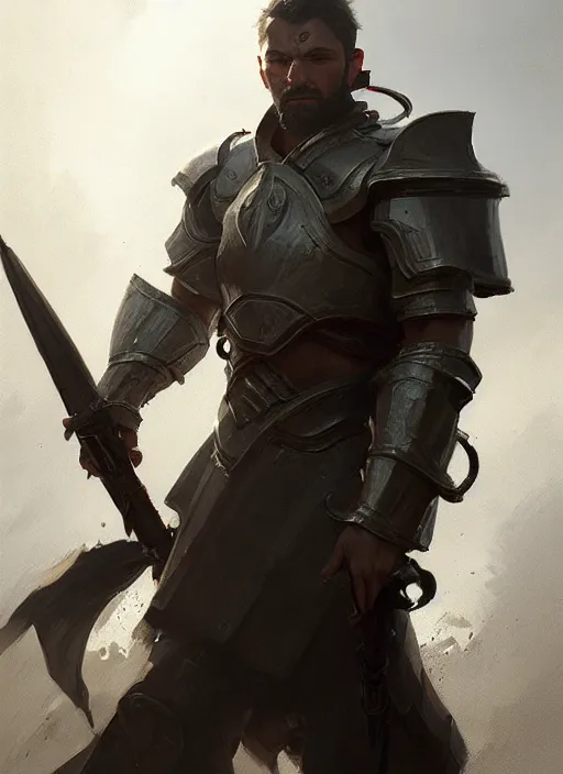 Image similar to portrait epic armored war commander holding a white flag and lost both his arms. highly detailed, digital painting, concept art, smooth, sharp focus, illustration, art by greg rutkowski