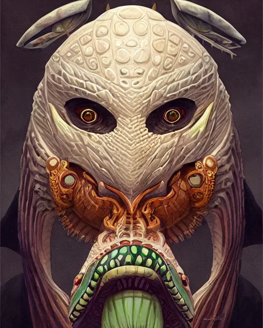 Image similar to ogbnabali, a shinigami wizard of ancient igbo with a crocodile head and bird wings. noble bearing. award winning ornate symmetry matte portrait, artgerm, rhads watercolor, serenity