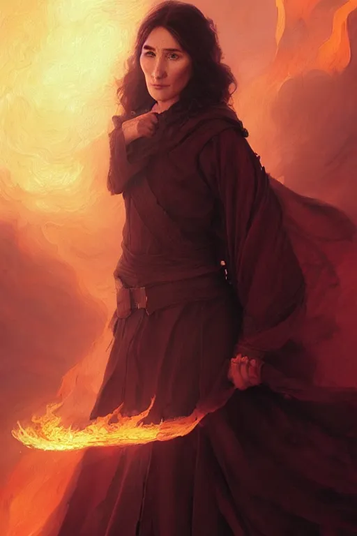 Image similar to carice van houten as a fire priest, only two hands, highly detailed, digital painting, artstation, concept art, smooth, sharp focus, illustration, unreal engine 5, 8 k, art by art by artgerm and greg rutkowski and edgar maxence