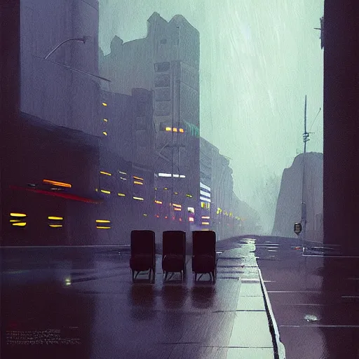 Prompt: dark city bus stop, painting by Filip Hodas,ArtStation