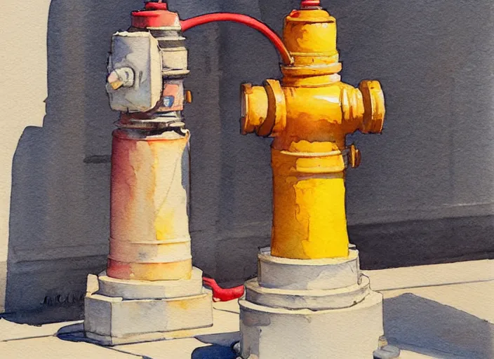 Image similar to concept art of a hydrant, pinterest, artstation trending, behance, watercolor, by coby whitmore, silver, laser light,