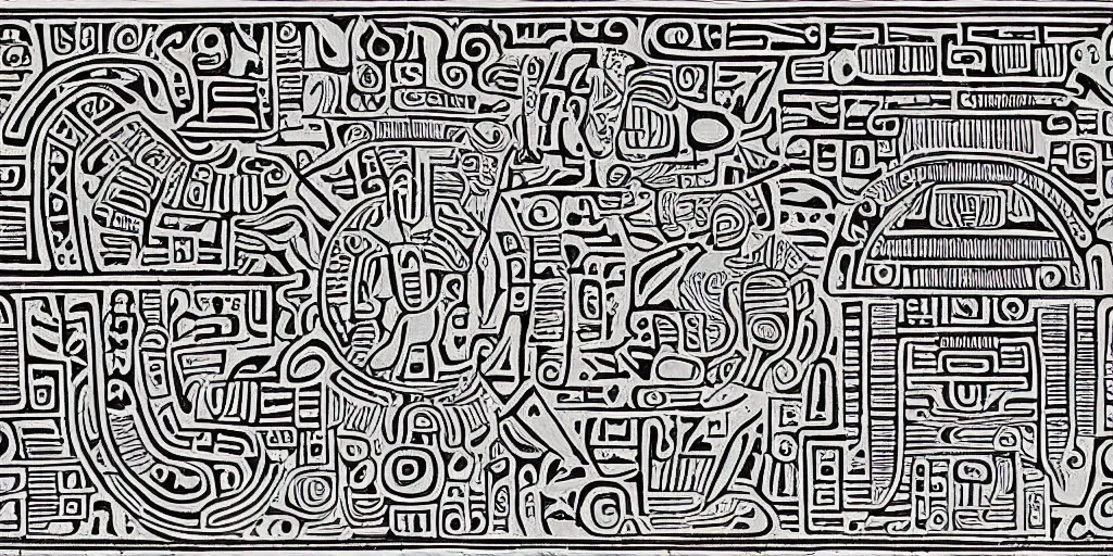 Image similar to mayan hieroglyph blueprints to a spaceship