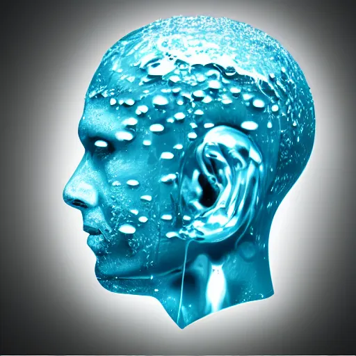 Prompt: small minimalistic logo icon of a human head shape made of water, water manipulation, hyper realistic, ray tracing, realistic water splashes, sharp focus, 8 k resolution