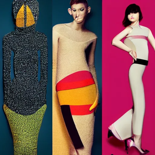 Prompt: fashion magazine geometric colorful smooth shapes rendered as a fashion photo