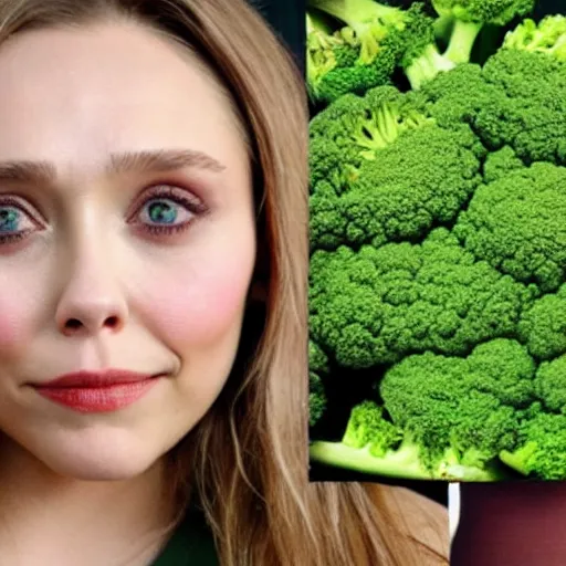 Prompt: elizabeth olsen with a [ face!!! made of broccoli ]!!, trending on cgsociety, 4 k quality, intricate