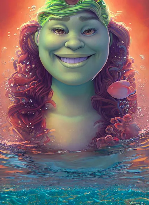 Image similar to underwater portrait of shrek as a mermaid, pixar style, by tristan eaton stanley artgerm and tom bagshaw.