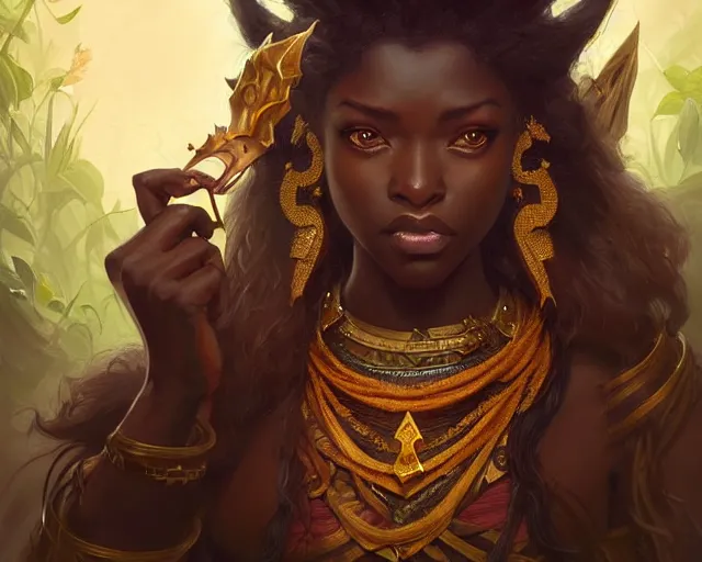 Prompt: ugandan king, deep focus, d & d, fantasy, intricate, elegant, highly detailed, digital painting, artstation, concept art, matte, sharp focus, illustration, dark fantasy style art, hearthstone, art by artgerm and greg rutkowski and alphonse mucha