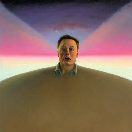 Image similar to god emperor elon musk as a zdzisław beksinski painting