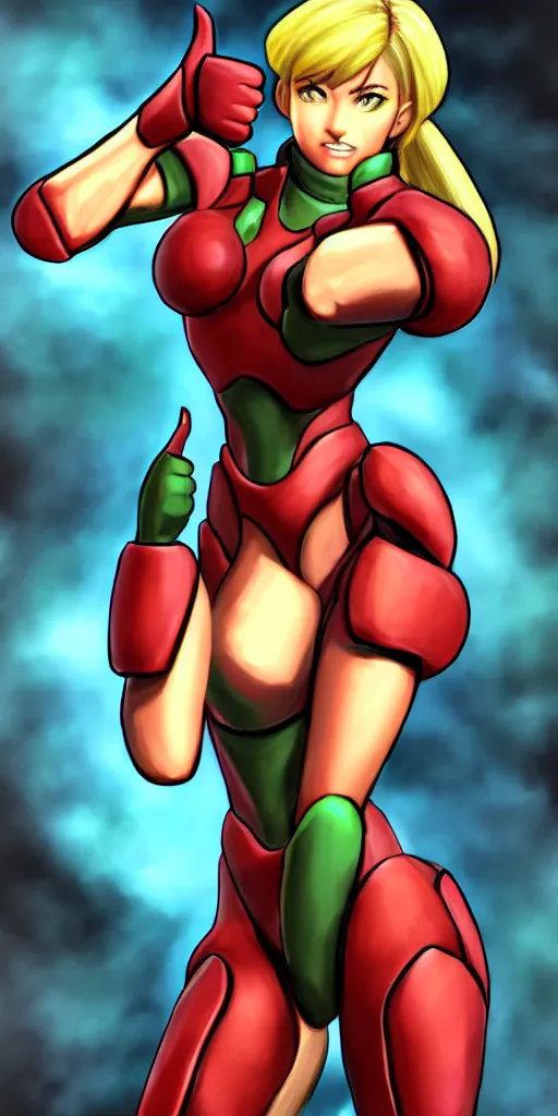 Image similar to Samus Portrait of her doing a thumbs up, KKG Artbook by ZeroNis, Character Design MMRPG Job System