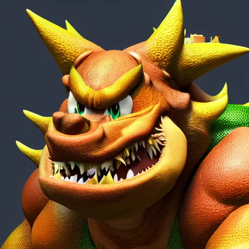 Prompt: realistic bowser, 8 k, hd, highly detailed, monstrous