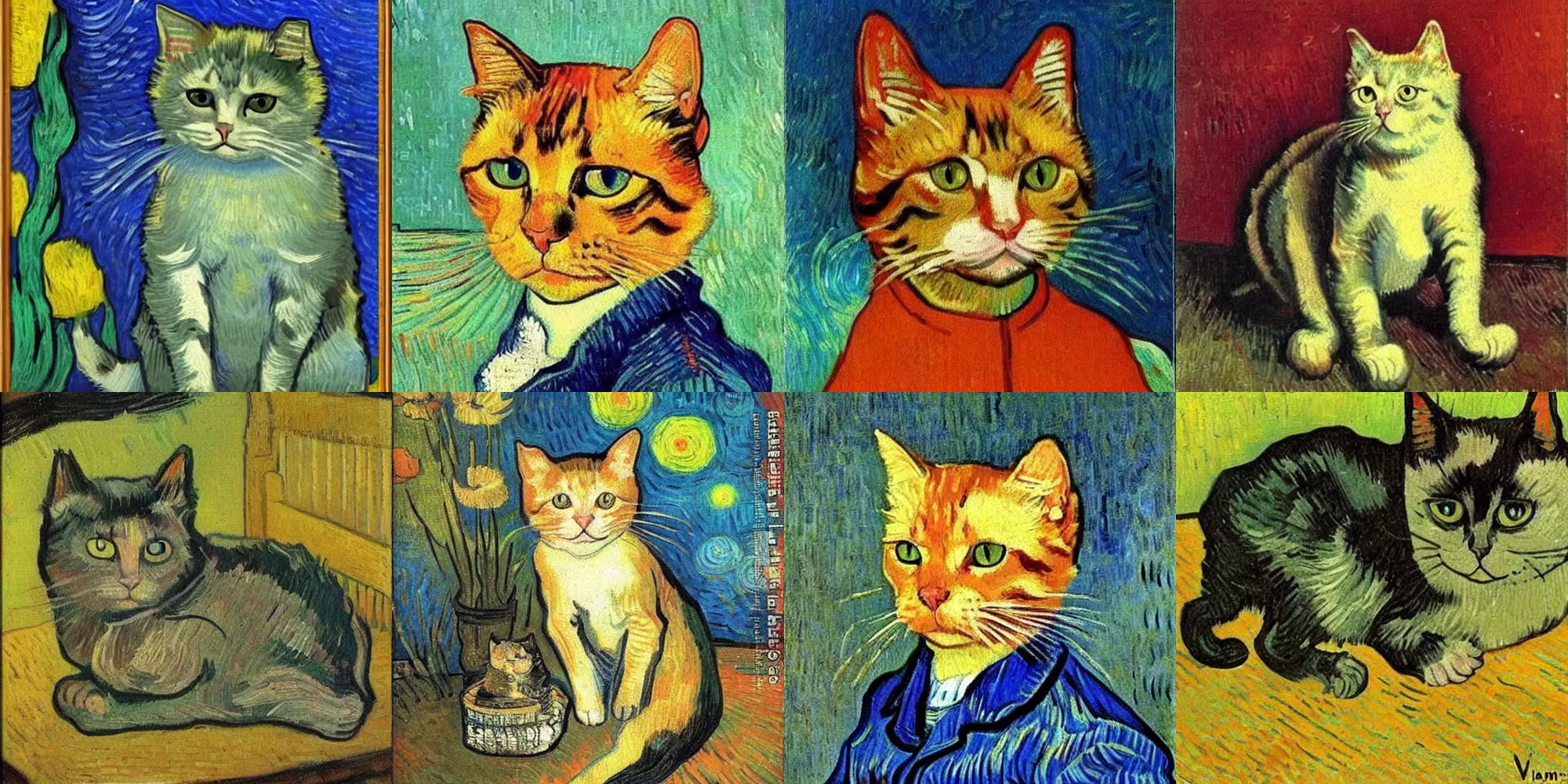 Prompt: meme cat by van gogh, oil panting on canvas