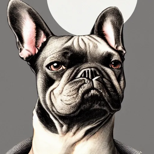 Prompt: proud black french bulldog, renaissance, wearing victorian lacey clothing, highly detailed, digital painting, artstation, sharp focus, illustration - - ar 6 : 1 8