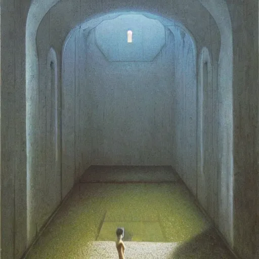 Image similar to backrooms swimming pool liminal space by zdzislaw beksinski