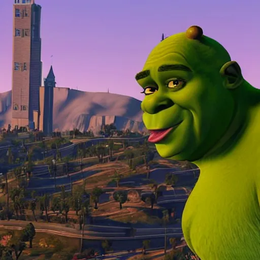 Prompt: shrek in grand theft auto 5