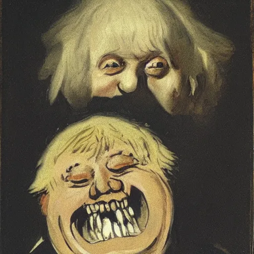 Prompt: portrait of boris johnson by goya in style of saturn devouring his son