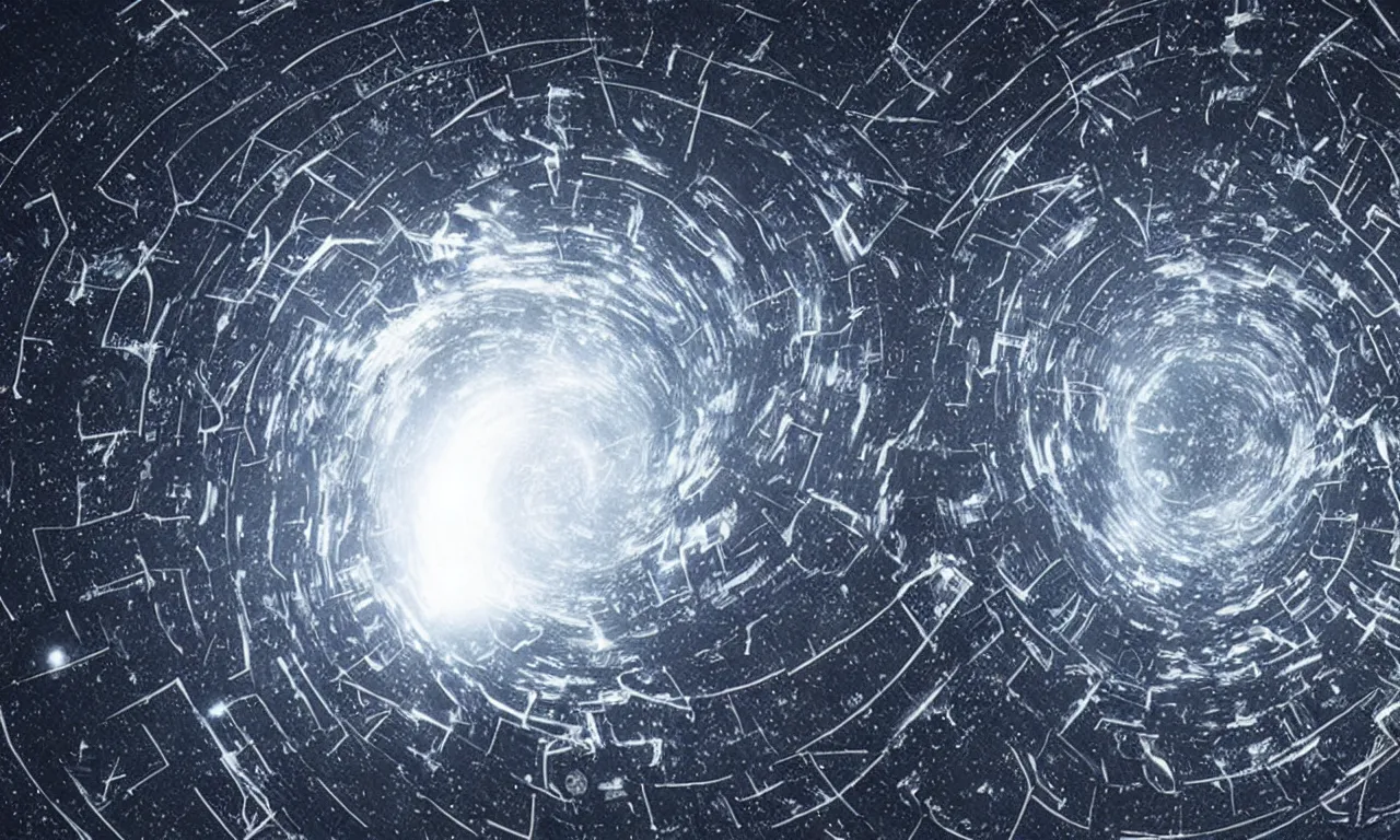 Image similar to space junk forms tiled vortex in empty dark space, sci - fi movie concept