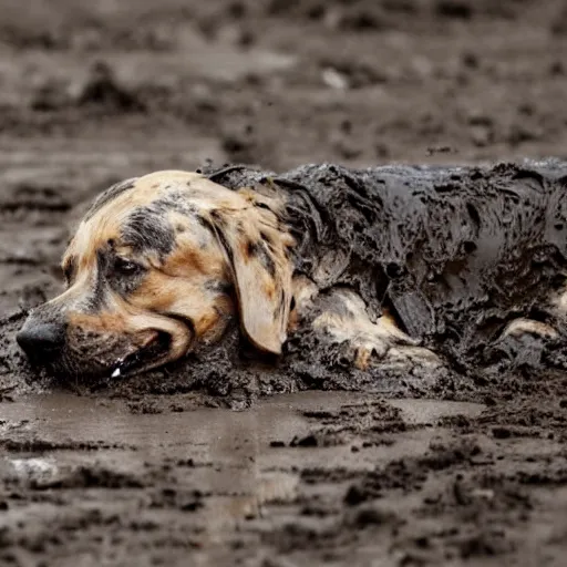 Image similar to a dirty dog rolling in mud. photo